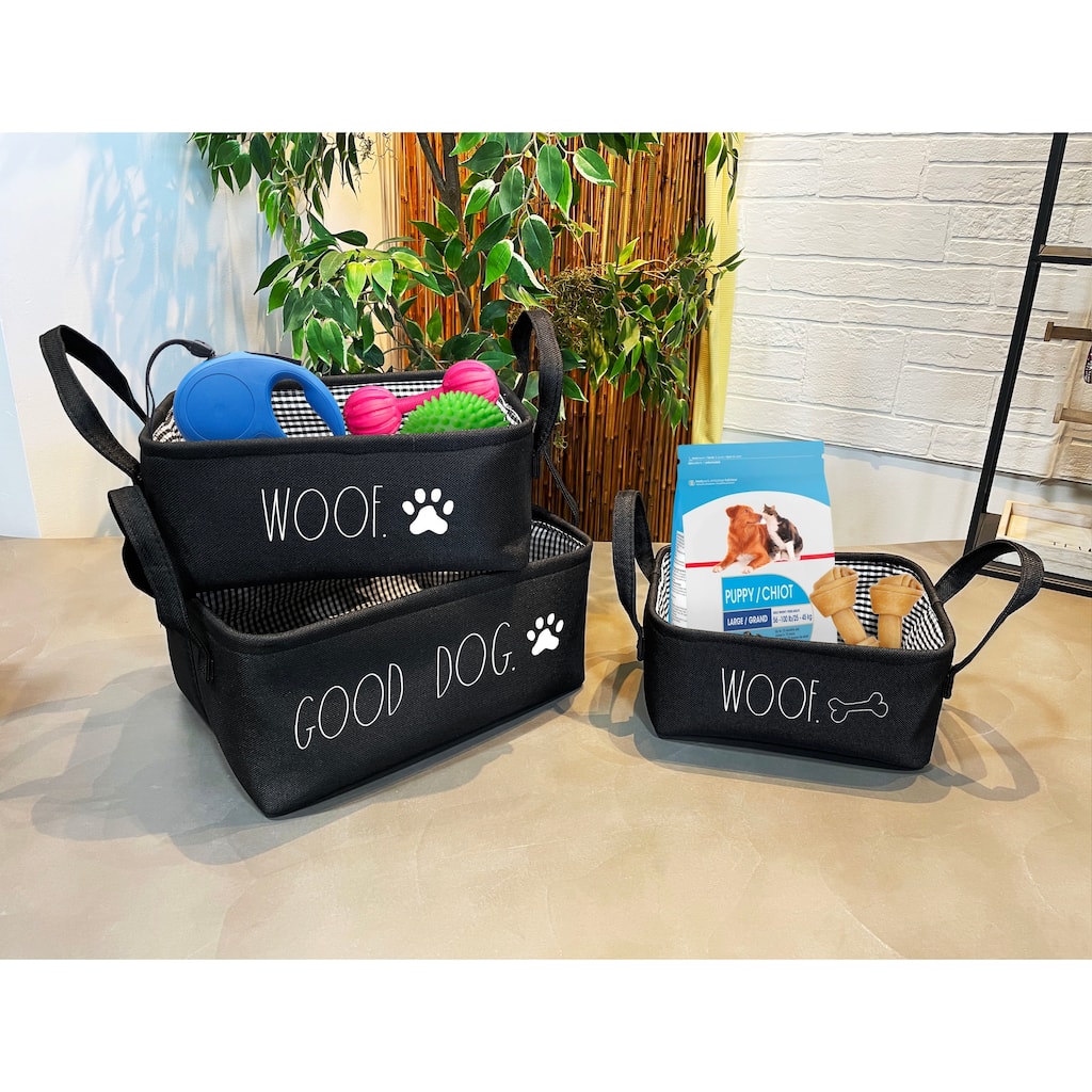Rae Dunn Set of 3 Pet Storage Baskets - GOOD DOG. WOOF. WOOF.