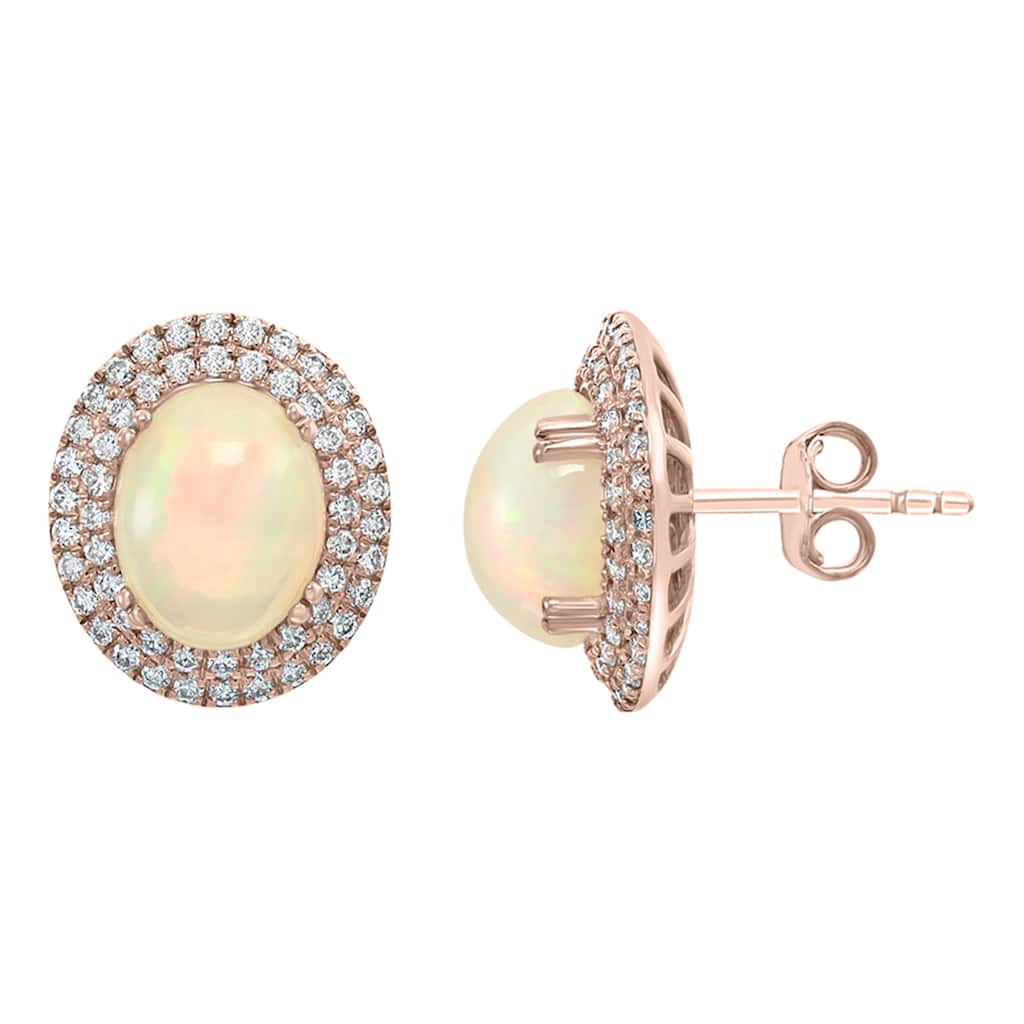 EFFY 14K Rose Gold Diamond,Ethiopian Opal Stud Earrings