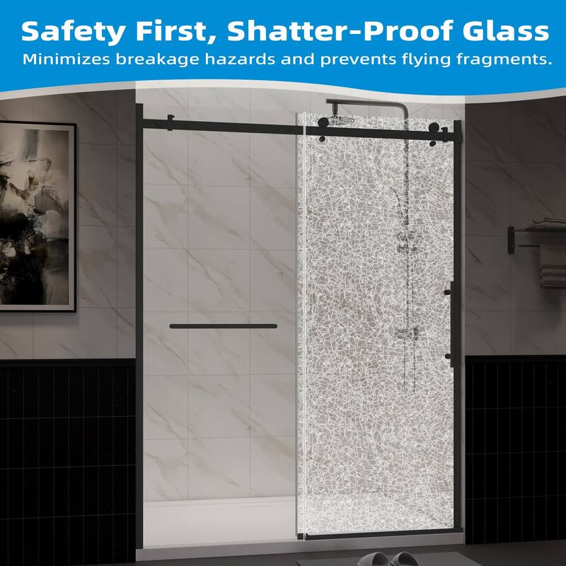 EROMMY Frameless Sliding Shower Door 60"x76", Clear Tempered Glass, Explosion-Resistant, Waterproof