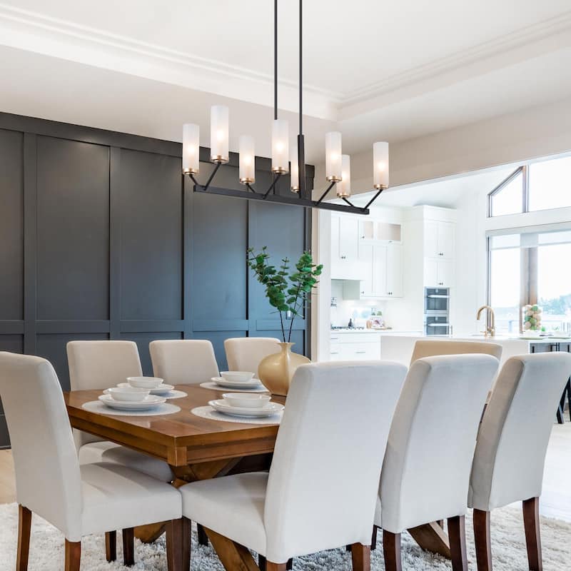 Kayna Modern 8-Light Black Gold 31.5" Linear Island Lights Glass Chandelier for Dining Room