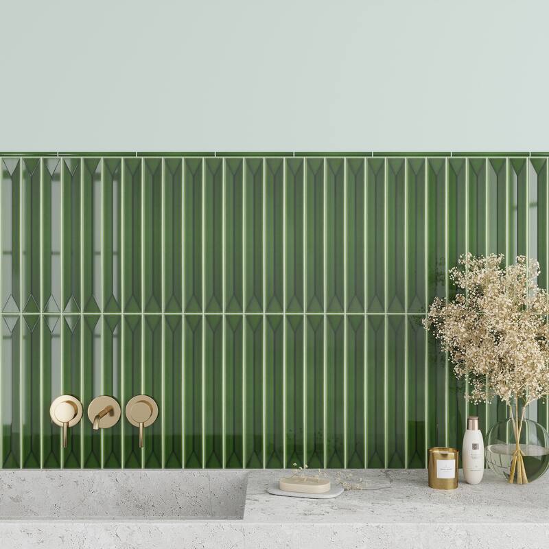 Apollo tile 2" x 16" Horizonte Glossy Forest Green Ceramic Tile (10.76 sq ft/case) - 50 Pack