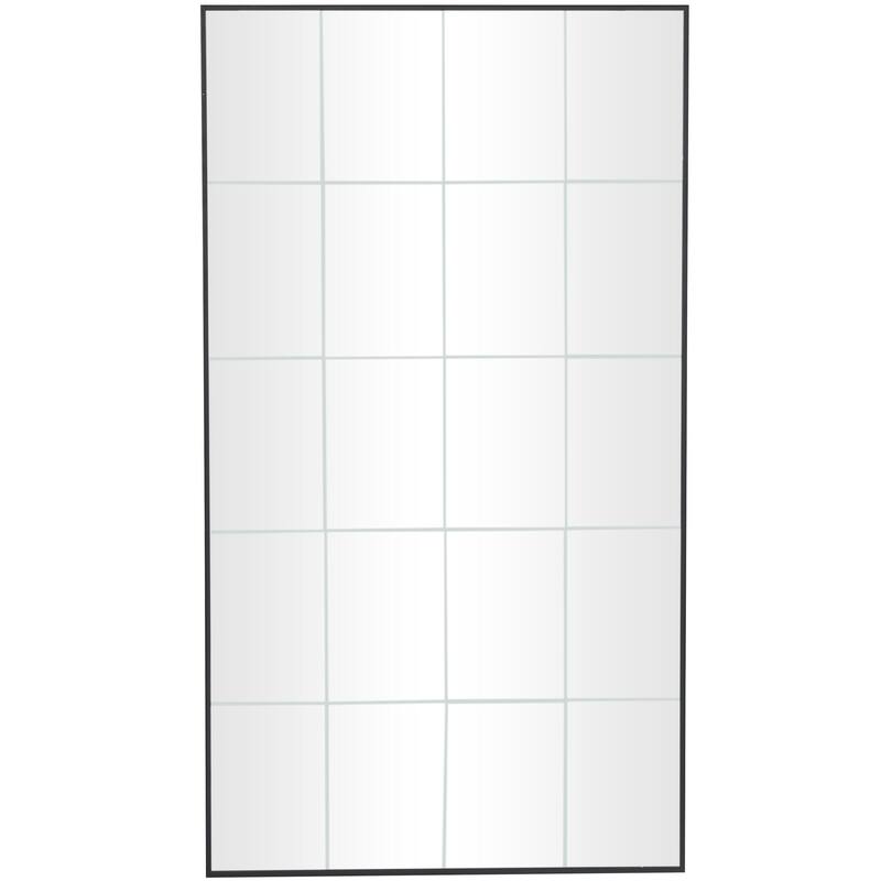 Black Wooden Grid Style Panel Room Wall Mirror