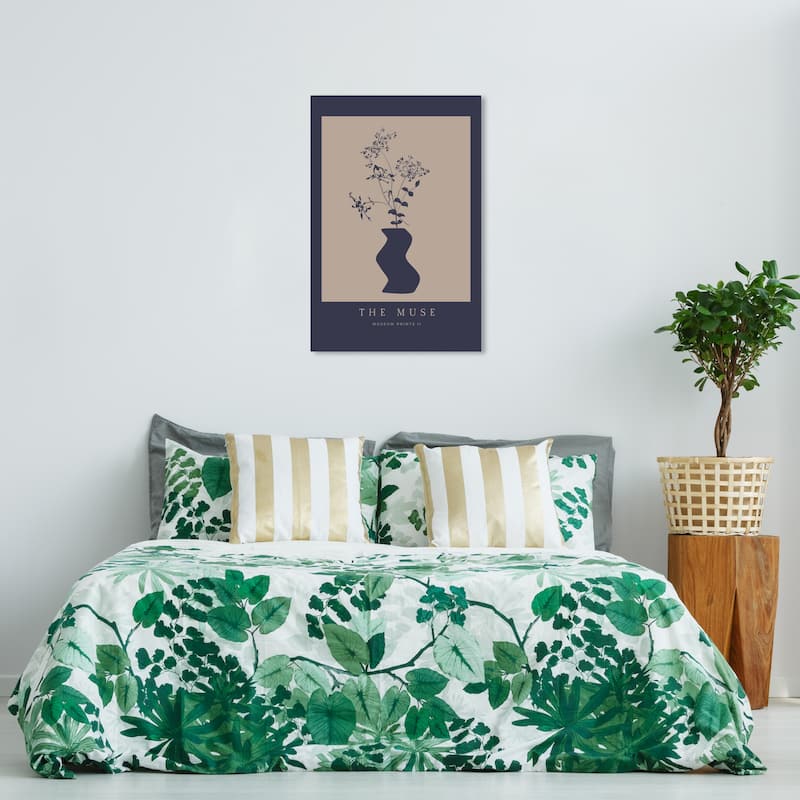 Wynwood Studio Canvas Floral and Botanical The Muse Poster Black and Taupe Modern & Contemporary Wall Art Canvas Print - 36 x 24