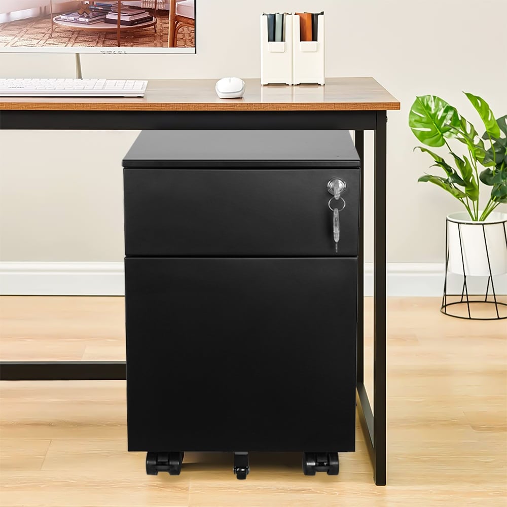 Two drawer wood file deals cabinet with lock