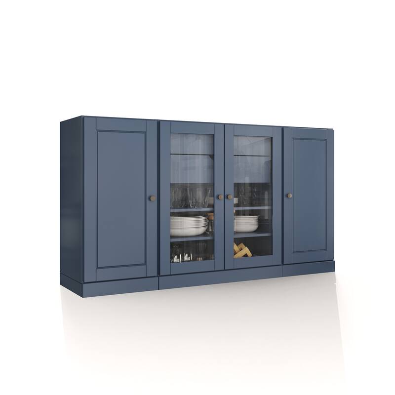 Palace Imports 100% Solid Wood 65" Sideboard with Solid, Clear Glass Doors, 2-Drawers and Adjustable Shelves
