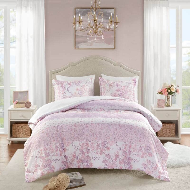 Intelligent Design Elodie Floral Paisley Duvet Cover Set - Pink - Queen