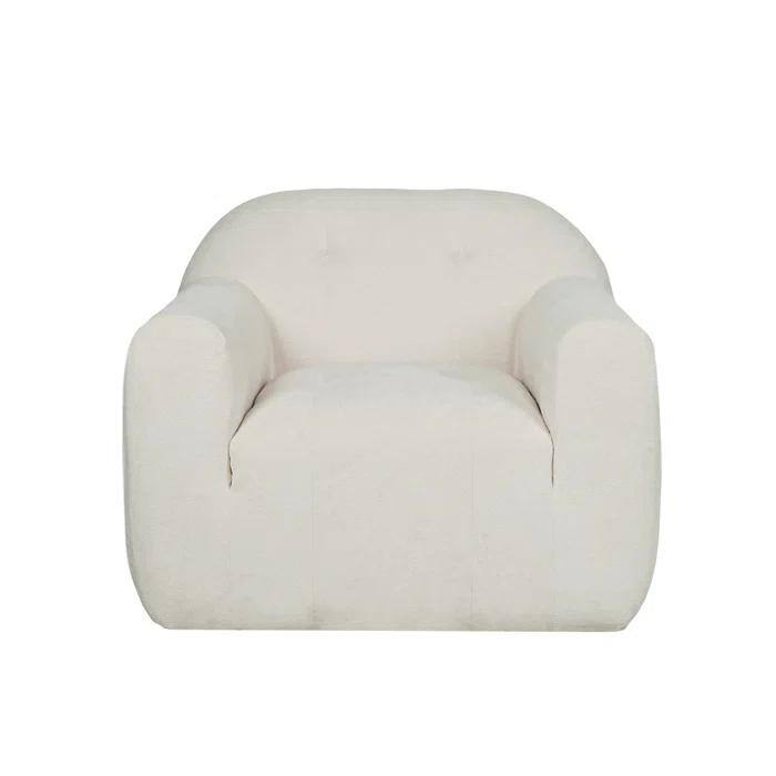 Cream Modern 35.75" Upholstered Button Tufted Club Chair with Wide Cushion for Living Room