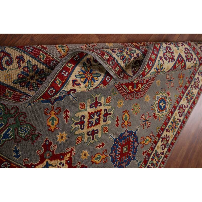 Grey Kazak Oriental Area Rug Handmade Traditional Wool Carpet - 4'10" x 6'9"
