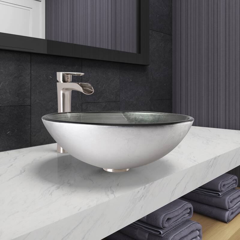 Vigo 16-1/2" Glass Bathroom Vessel Sink with Niko Single Hole Bathroom