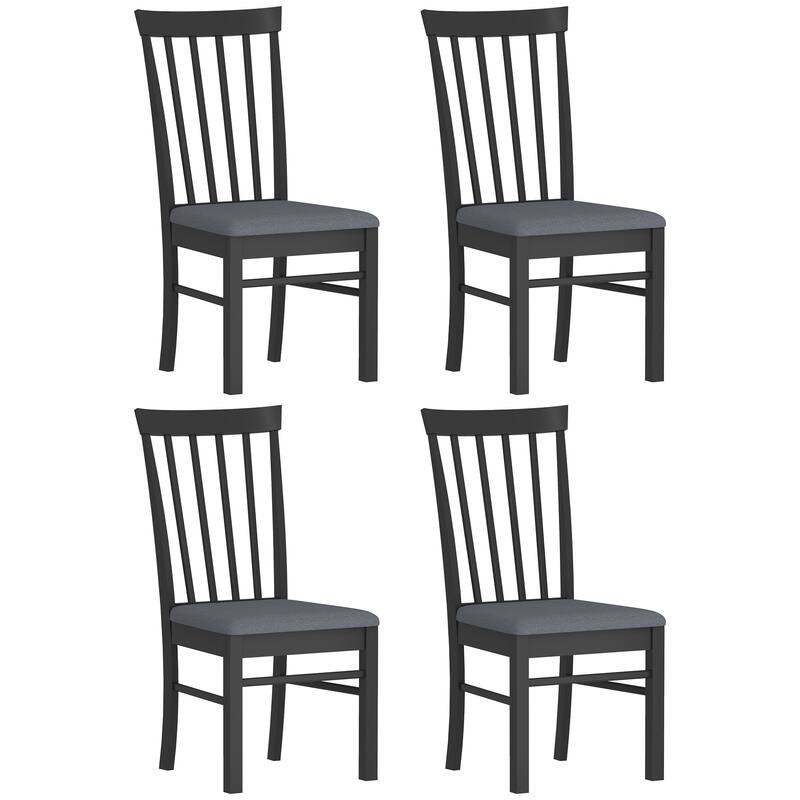 HOMCOM Wooden Dining Chairs Set of 4, Farmhouse Upholstered Kitchen Chairs with Rubber Wood Frame for Living Room, Dining Room - Black