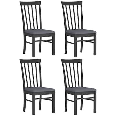 HOMCOM Wooden Dining Chairs Set of 4, Farmhouse Upholstered Kitchen Chairs with Rubber Wood Frame for Living Room, Dining Room