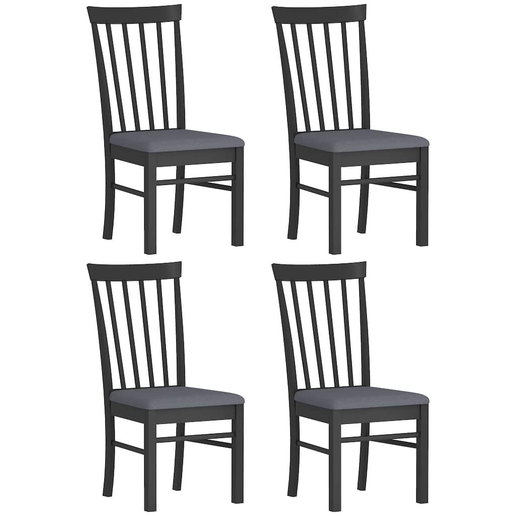 HOMCOM Wooden Dining Chairs Set of 4, Farmhouse Upholstered Kitchen Chairs with Rubber Wood Frame for Living Room, Dining Room