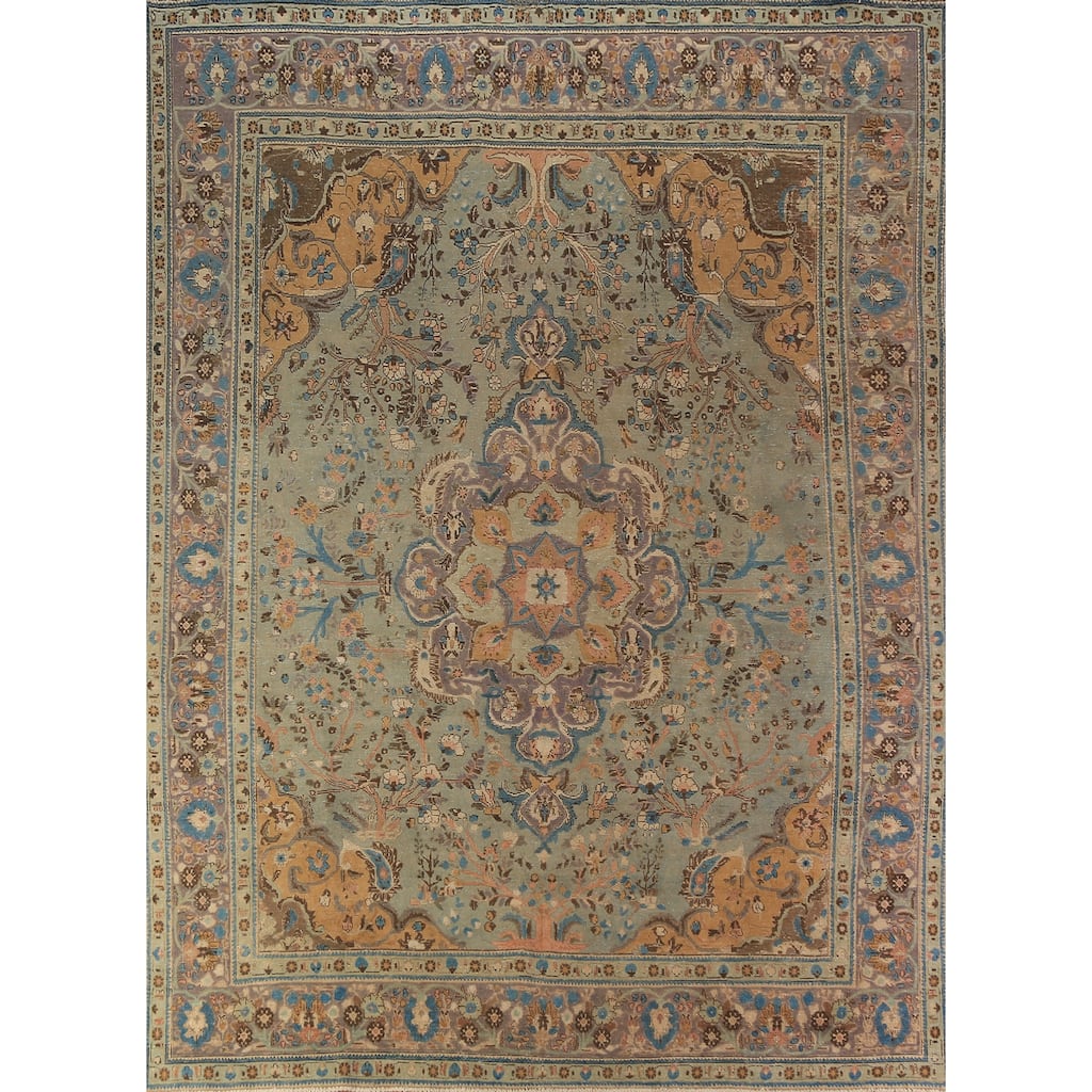 Floral Tabriz Persian Rug Traditional Hand-Knotted Wool Carpet - 9'7"x 12'4"