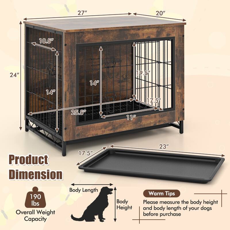 Dog Crate Furniture with Double Lockable Doors and Easy Clean Tray