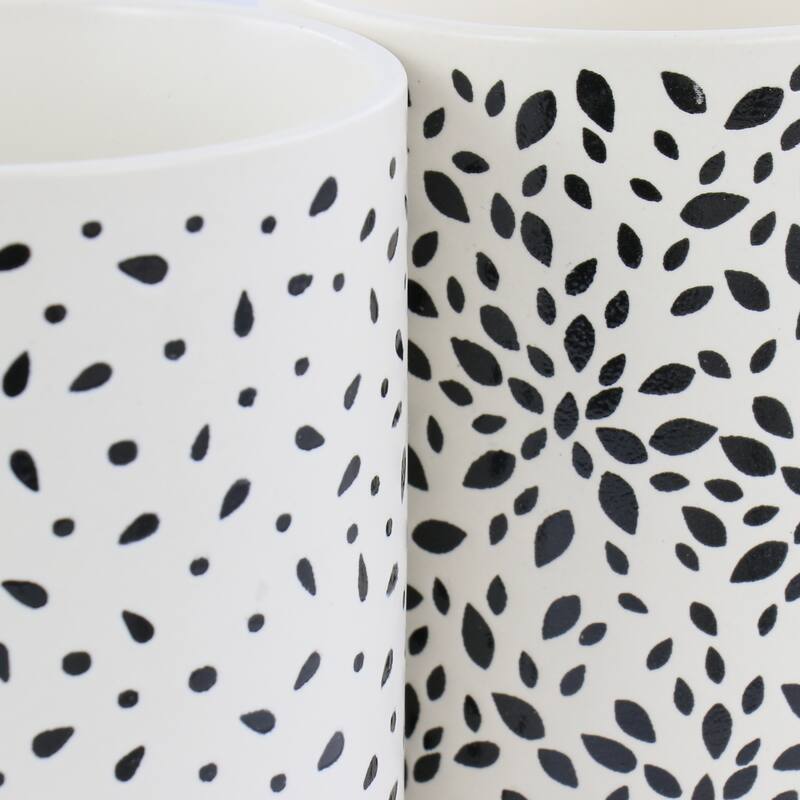 4 Piece 19 Ounce Stoneware Assorted Designs Mug Set in White
