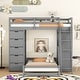 preview thumbnail 2 of 34, Twin Over Twin Bunk Bed with LED Lights & USB Ports, Storage Drawers, Shelves, Desk, and Safety Rails for Kids' Room, Grey