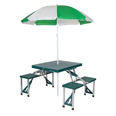 Folding Picnic Table with Umbrella, Aluminum Frame