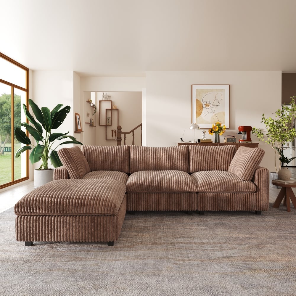 Large L-shape Plush Fabrics Upholstery Sectional Sofa Down Filled Cloud Couch