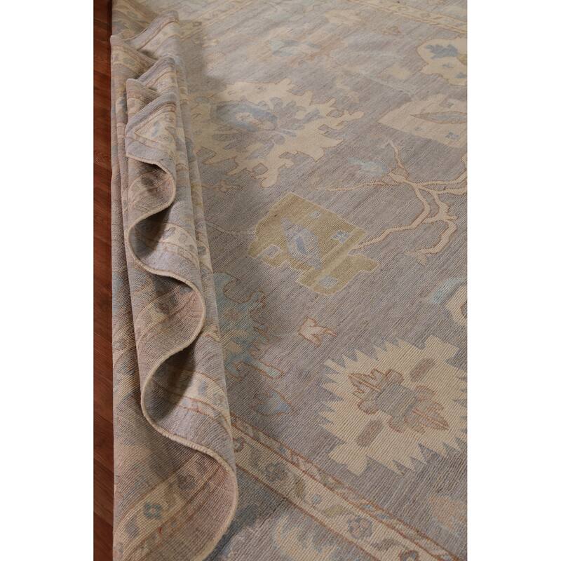 Hand Knotted Oriental 100% Wool Carpet Transitional All-Over Greys & Charcoal Oushak Area Rug - 14' 0'' X 10' 2''