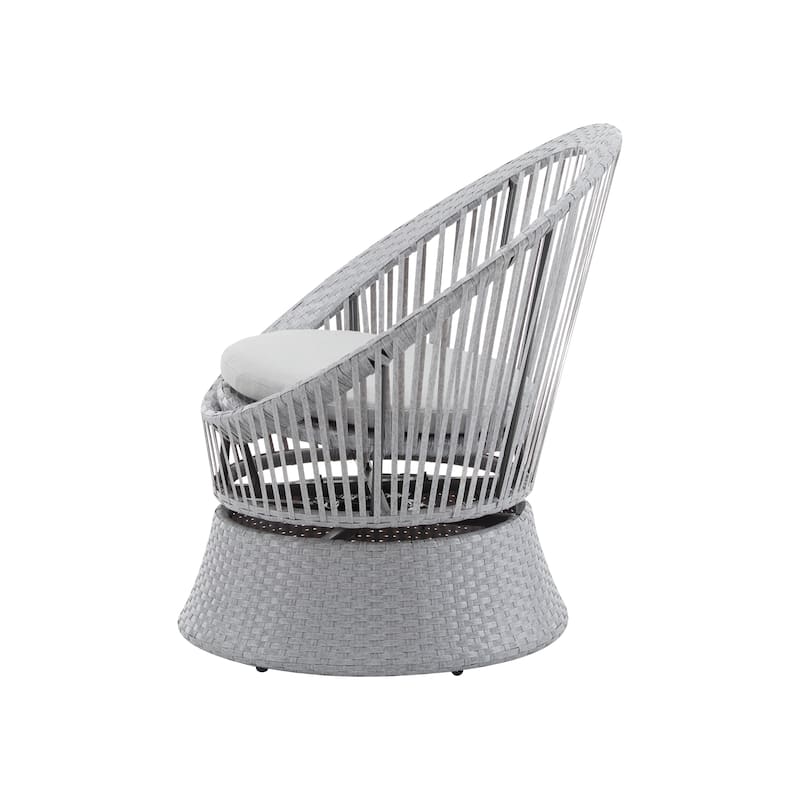 26.7" Modern Silver Swivel Wicker Chair xianRattan Iron Frame Round Design Living Room