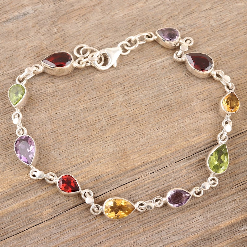 Novica Handmade Intense Symphony Multi-Gemstone Link Bracelet