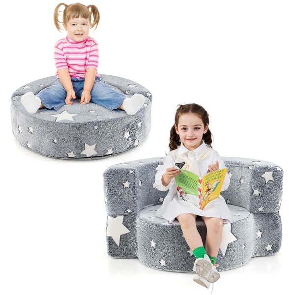 slide 2 of 10, Costway Kids Plush Couch with Machine Washable Flannel Cover Soft - See Details Grey - See Details