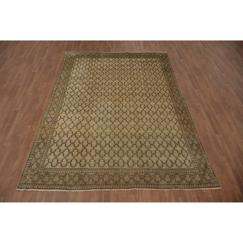 Hand Knotted Oriental 100% Wool Carpet Traditional All-Over Beige & Ivories Mood Area Rug - 9' 10'' X 7' 0''