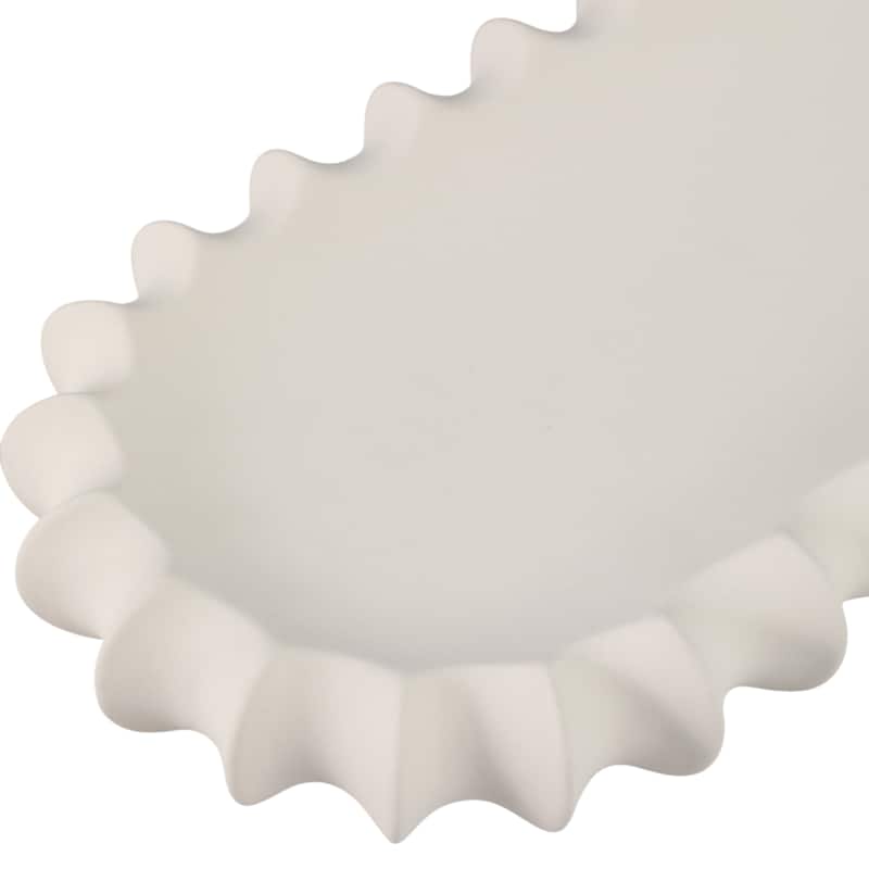 Ceramic Decorative Tray Sculpted Edge Design Modern Decor - 3" Ivory - 18" x 8" x 3"