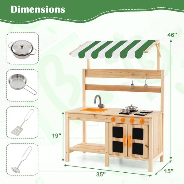 Gymax Kids Mud Kitchen Outdoor Wooden Pretend Play Kitchen w/ 4
