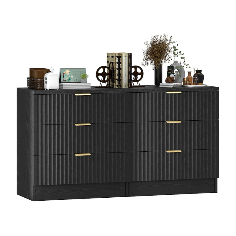 Moasis 6-drawer Dresser Double Chest of Drawer Dresser with Fluted Panel