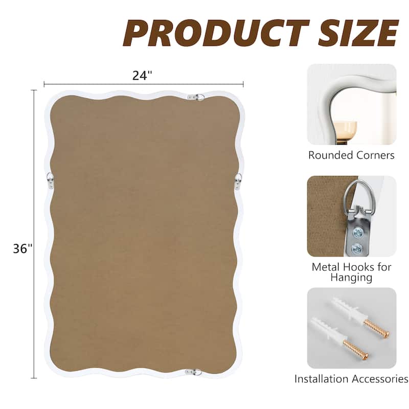 Scalloped Wood Frame Rectangle Wavy Wall Mirror