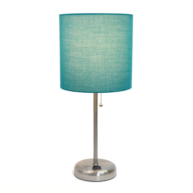 19.5" Power Outlet Metal Lamp in Steel w Aqua Shade