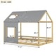 preview thumbnail 9 of 7, Gray/Natural Modern Full Size Pine Wood House Bed with Roof and Window, Sturdy Construction