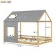 preview thumbnail 9 of 7, Gray/Natural Modern Pine Wood House Bed with Roof and Window, Sturdy Construction