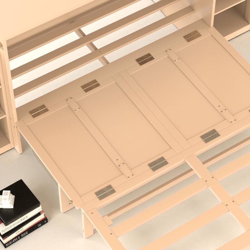 Full/Queen Size Murphy Bed with Storage Drawers and Shelves, Space-Saving Foldable Wall Bed for Guest Room