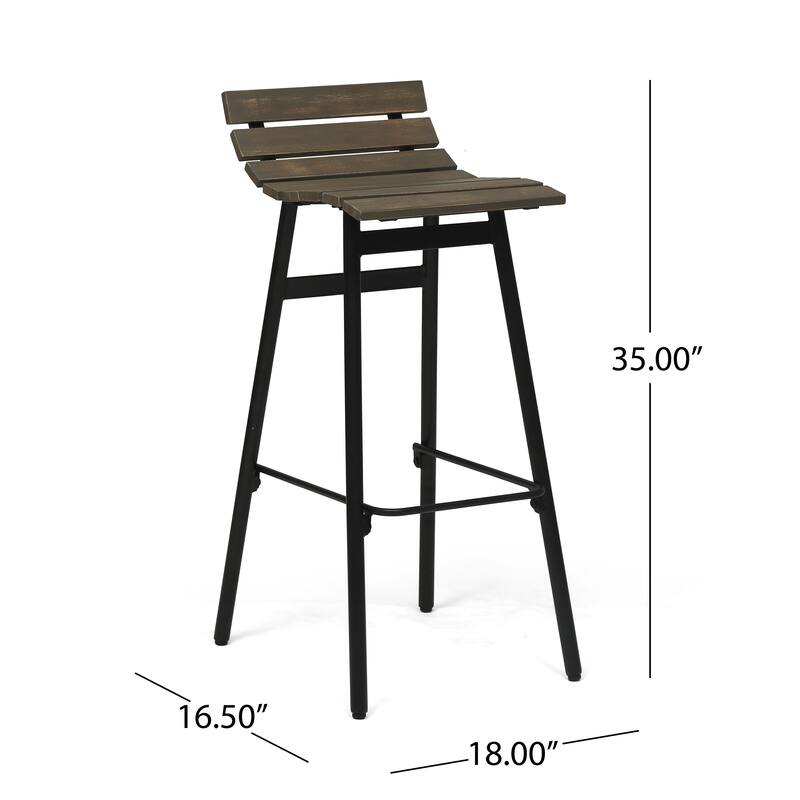 Roomfitters 2-Piece Modern Industrial Bar Stools, Wood Slat Counter Height Chairs with Metal Legs for Dining