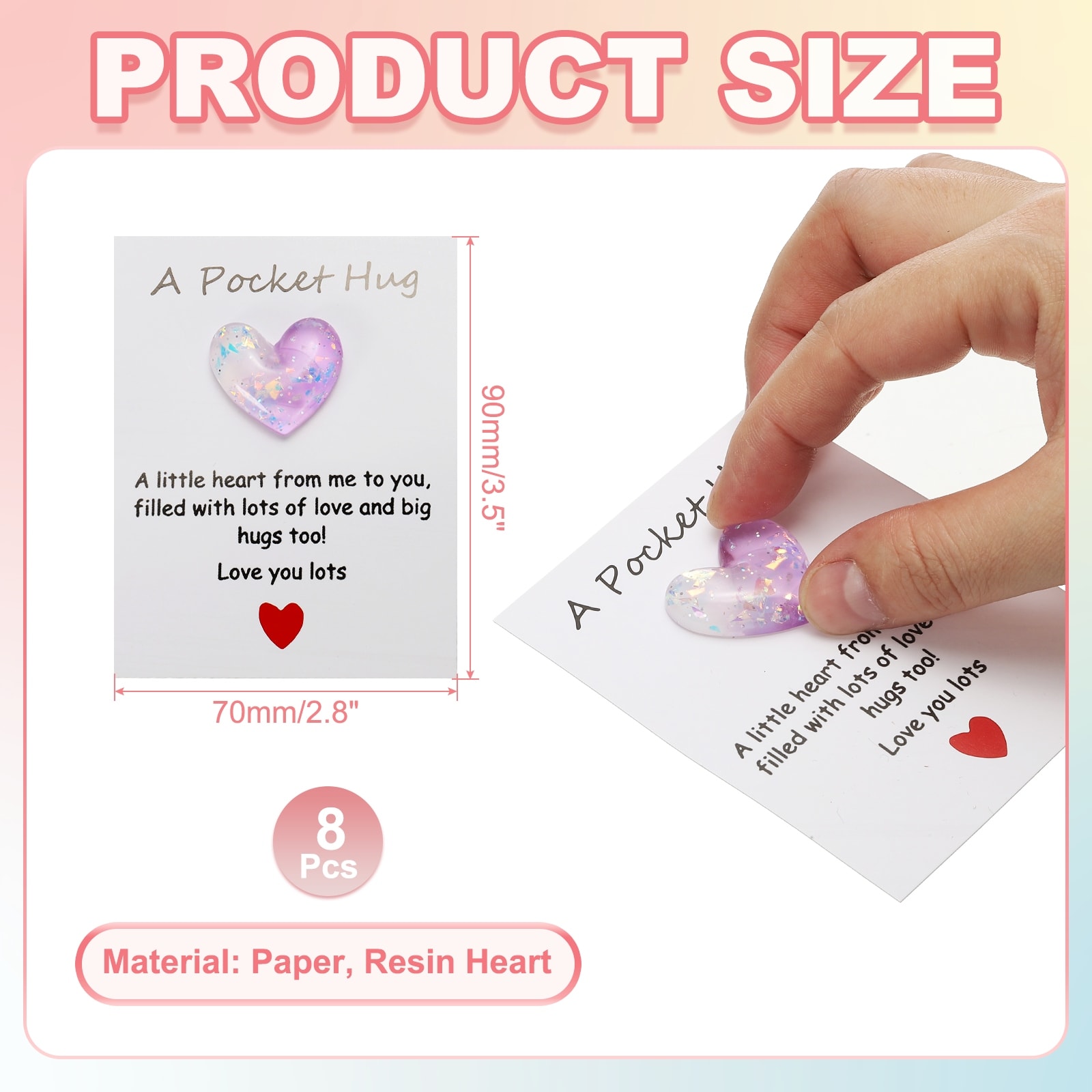 Pocket Hug Heart with Greeting Card, Pocket Hug Token Cards