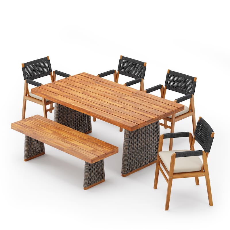Christopher Knight Home - Lucas Acacia Wood Outdoor 6 Piece Dining Set with Rope Woven Backrest