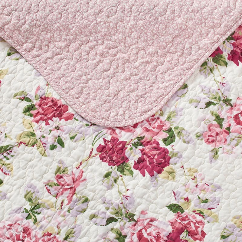 Laura Ashley Lidia Cotton Reversible Pink Quilt Set