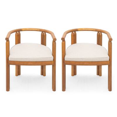 Christopher Knight Home - Peregrine Acacia Wood Armrest Dining Chair with Beige Cushion（Set of 2）