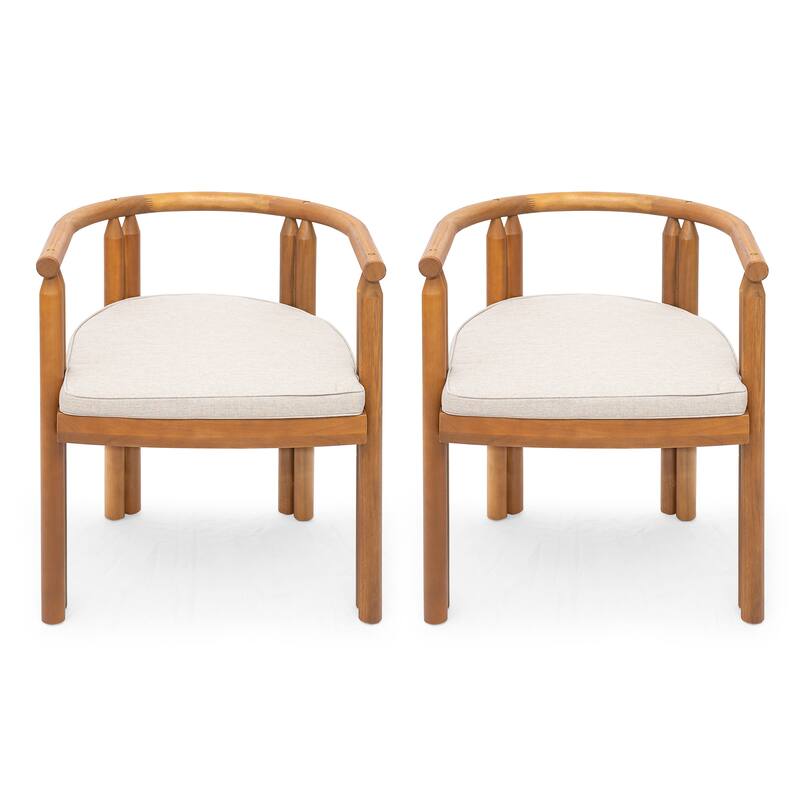 Roomfitters Cove Outdoor Acacia Wood Dining Chairs with Cushions, Teak Finish and Beige Set of 2 - Teak+ Beige