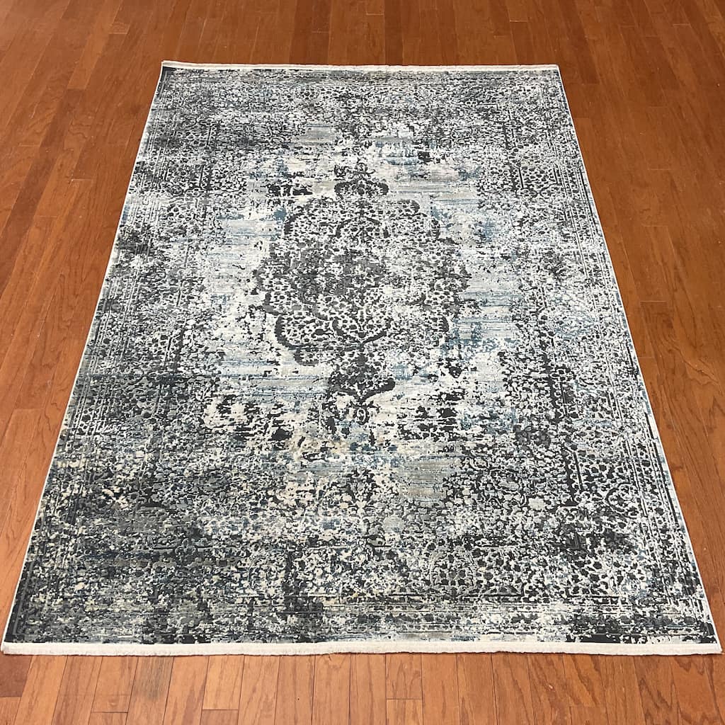 HERAT ORIENTAL Turkish Modern Erased Design Wool & Silk Rug - 5'3" x 7'7"
