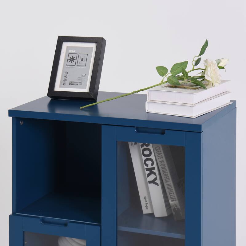 Wooden Floor Buffet Storage Cabinet with 2 Glass Doors