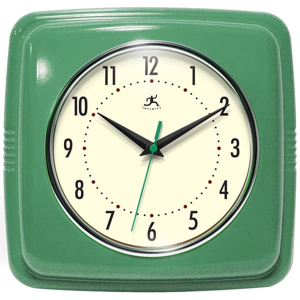 slide 2 of 65, Infinity Instruments Retro 9.25-inch Square Wall Clock - 9.25 x 1.875 x 9.5 Retro Mint Green