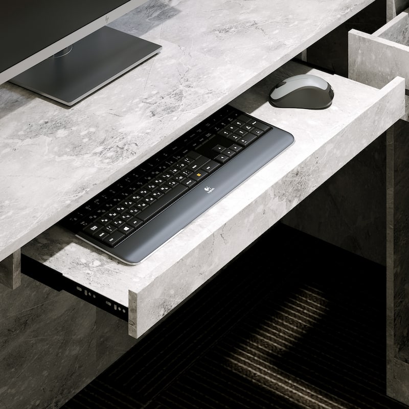 55.9-inch L-shaped Black or White Marbled Wood Reception Desk