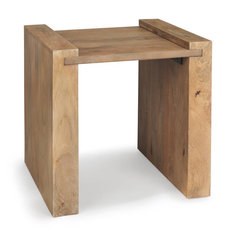 HomeRoots 22" Natural and Brown Solid Wood and Wood Tray Table - 22.00 in. x 22.50 in. x 23.00 in.