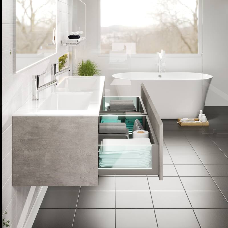 Eviva Aurora 60" Concrete Gray Wall Mount Bath Vanity with Carrara Quartz Top