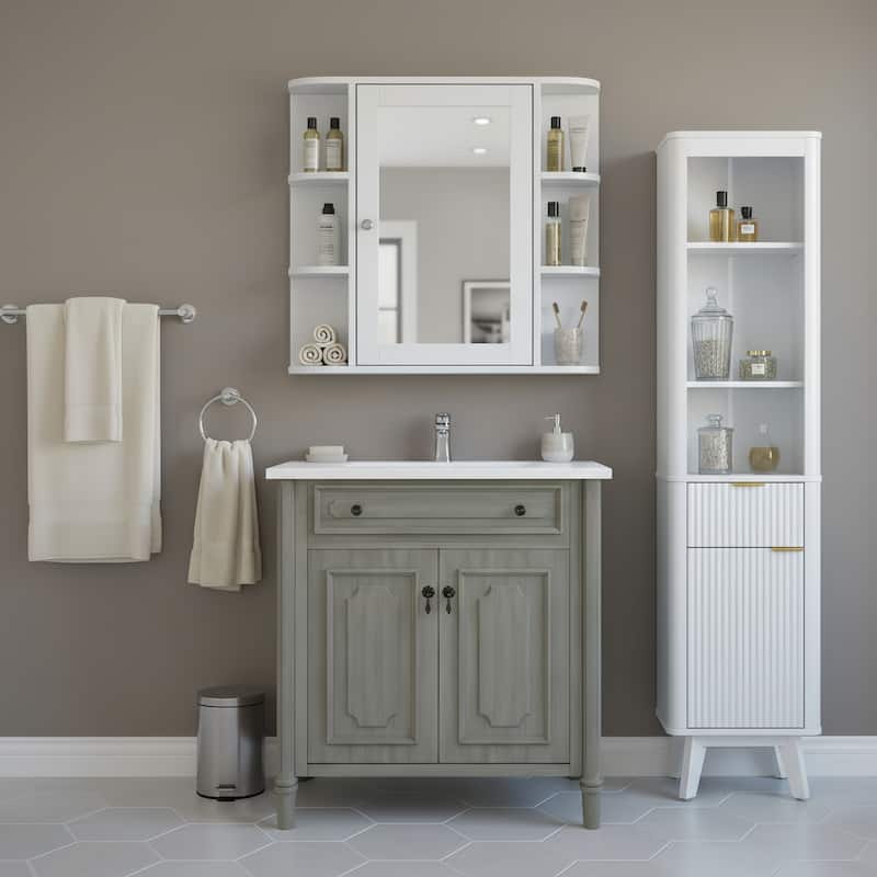 Christopher Knight Home - Modern Wall Mounted Medicine Cabinet with Mirror and Adjustable Shelves