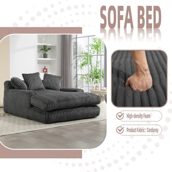 Dark Grey Corduroy Lazy Sofa Chaise Lounge Comfy Sleeper Sofa Bed