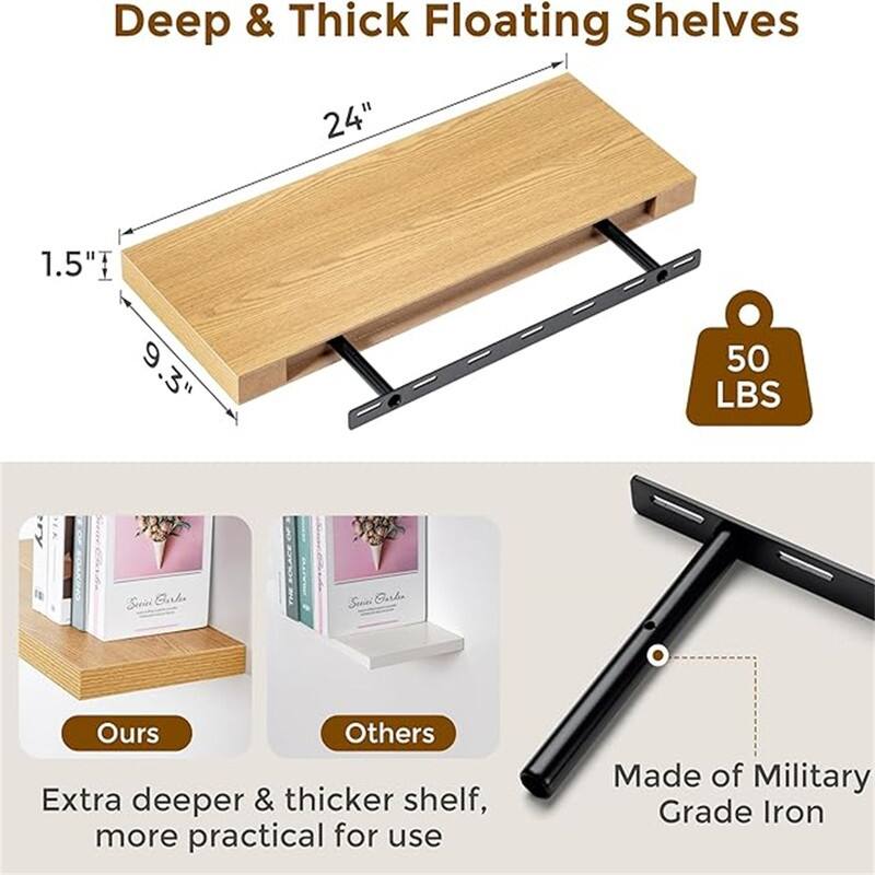  Floating Shelves for Wall - 9"D x 24"W x 1.5"H